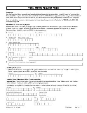  SGLV 8600A, TSGLI Appeal Request Form Benefits Va 2016