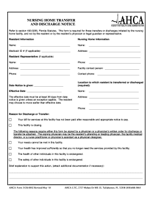  Nursing Home Transfer and Discharge Notice Long Term Care 2001