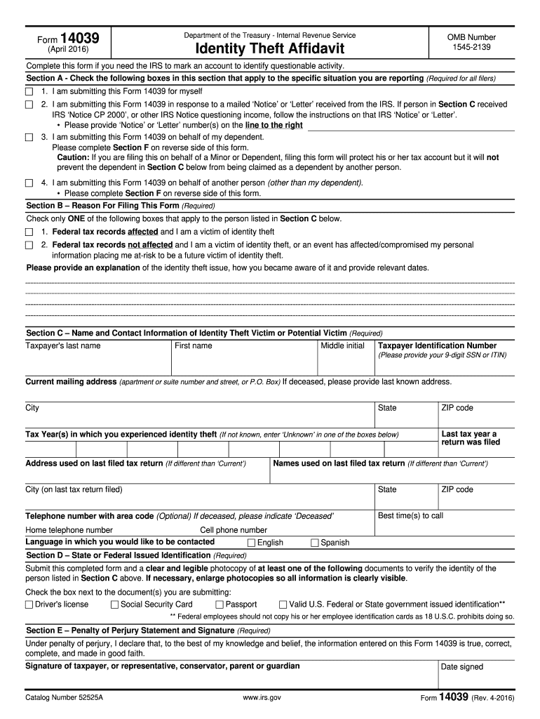  Irs Form 14039 2016