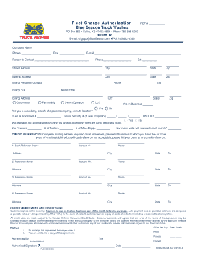 Fleet Charge Authorization REF # Blue Beacon Truck Washes  Form