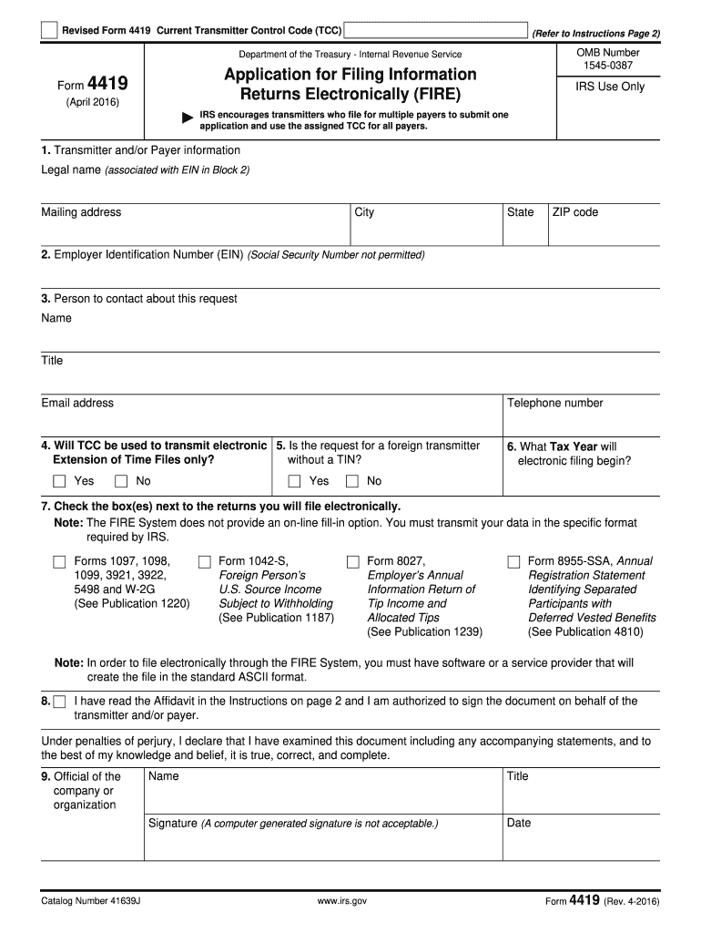  Requirements for Filing with FIREInternal Revenue Service 2016