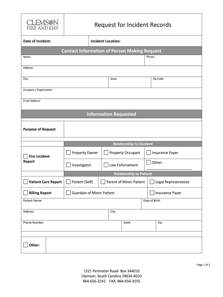 Request for Incident Records  Form