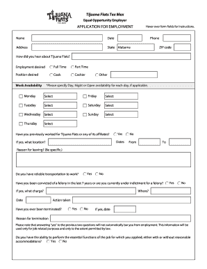 Tijuana Flats Application  Form