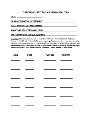 CLARION UNIVERSITY REVENUE TRANSMITTAL FORM