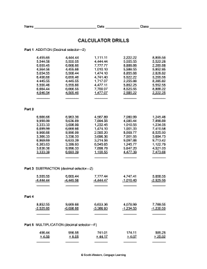 Calculator Drills Answers  Form