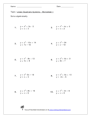 Linear Quadratic Systems Worksheet 1  Form