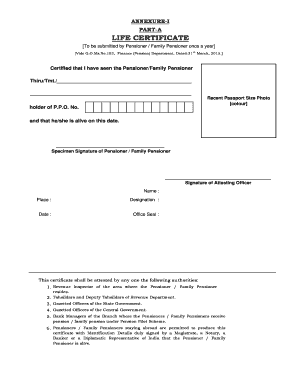Life Certificate Form for Registration
