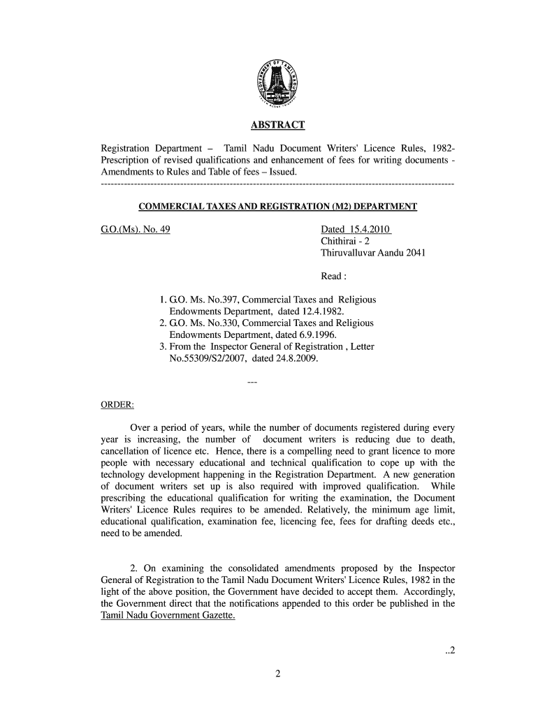 Tamil Nadu Document Writers Licence Rules 1982 PDF  Form