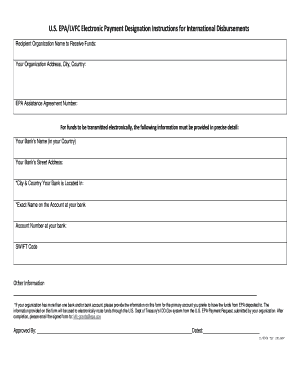 Electronic Payment Designation Instructions for International Disbursements U S EPA Las Vegas Finance Center International Payme  Form