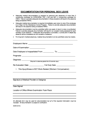 DOCUMENTATION for PRIOR APPROVED SICK LEAVE Doccs Ny  Form