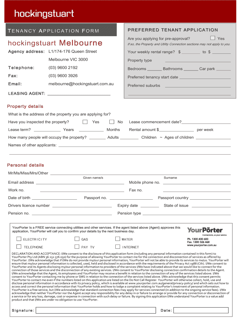 Hocking Stuart Rental Application Form