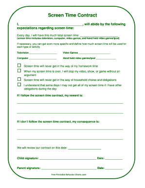 Screen Time Contract Printable Behavior Charts Com  Form