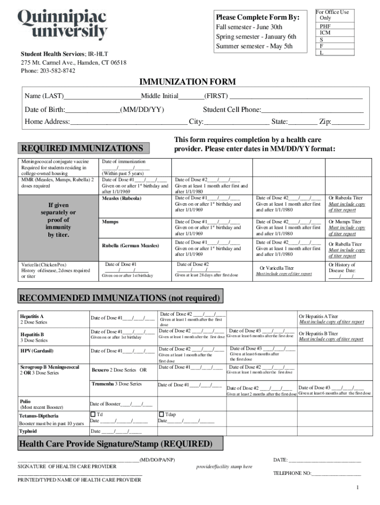 Download Health Forms Quinnipiac University