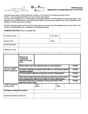 Absence Request Form Drove Primary School Drove Pri Swindon Sch
