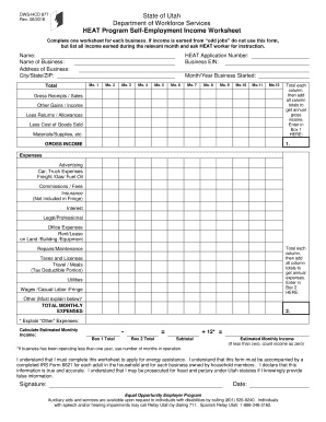 Self Employment Income Worksheet  Form