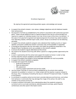 Enrollment Agreement Copenhagen International School Cis  Form