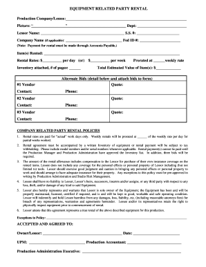 Party Rental Agreement  Form