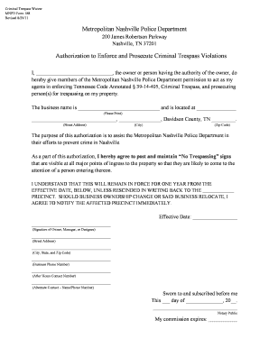  Criminal Trespass Waiver Mnpd Form 188 Fillable 2011