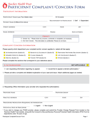 Participant ComplaintConcern Form