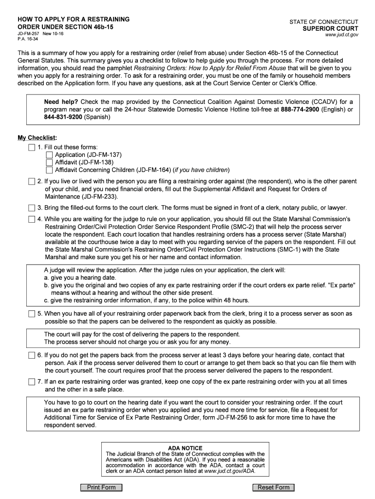  How to Apply for a Restraining Order under 46b 15 Connecticut Jud Ct 2016