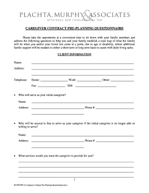 CAREGIVER CONTRACT PRE PLANNING QUESTIONNAIRE  Form