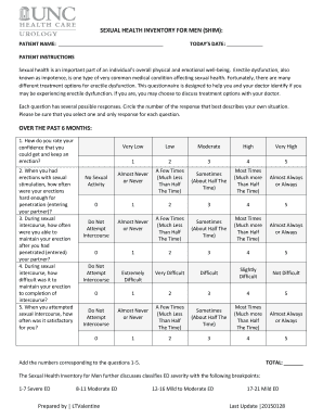 SEXUAL HEALTH INVENTORY for MEN SHIM Med Unc  Form