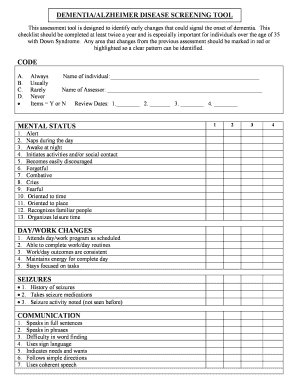 DEMENTIAALZHEIMER DISEASE SCREENING TOOL Mass  Form