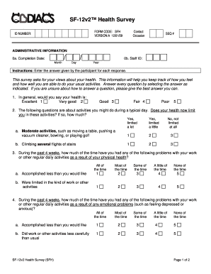 SF 12v2 Health Survey  Form