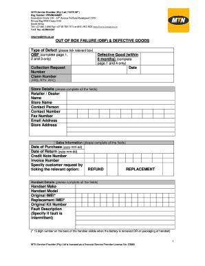 OUT of BOX FAILURE OBF &amp; DEFECTIVE GOODS MTN  Form