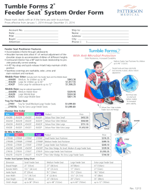 Tumbleform Feeder Seat Size Chart