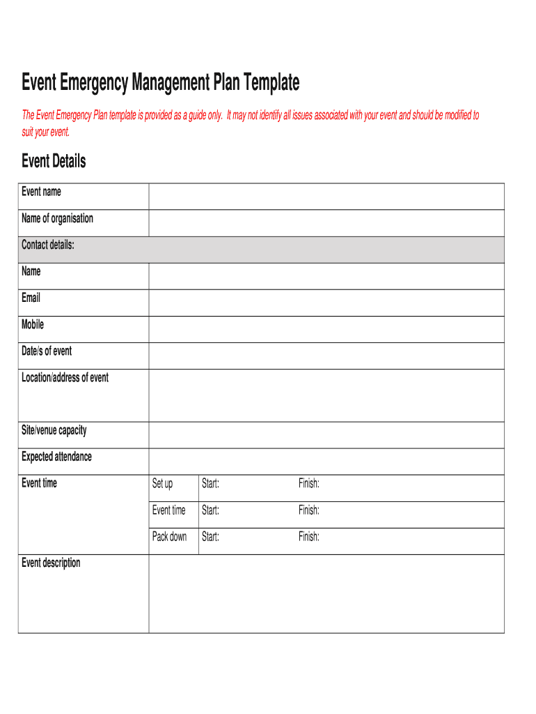 Event Emergency Plan Example  Form