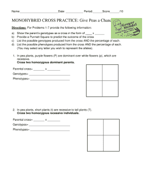 Monohybrid Cross Practice Give Peas a Chance Answer Key  Form