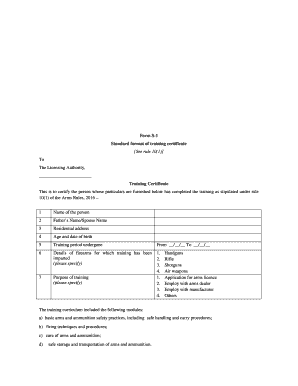 Firearm Training Certificate in Form S 1