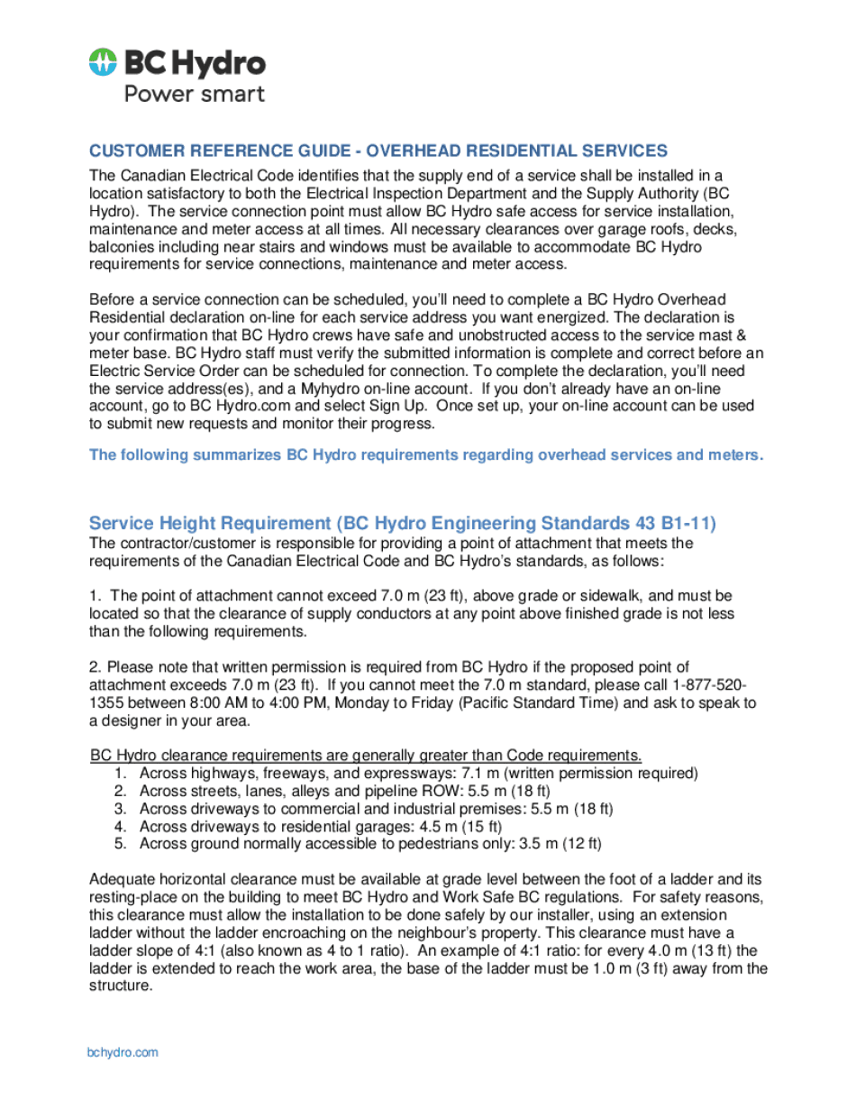 CUSTOMER REFERENCE GUIDE OVERHEAD RESIDENTIAL SERVICES  Form