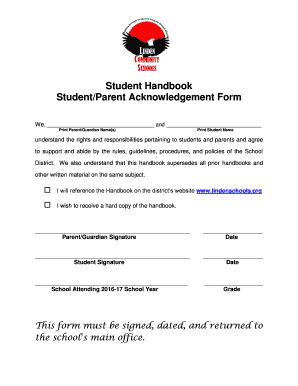 Student Handbook StudentParent Acknowledgement Form