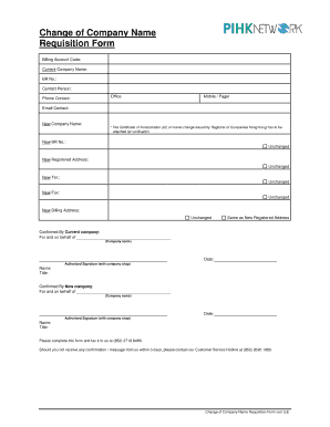 Change of Company Name Requisition Form