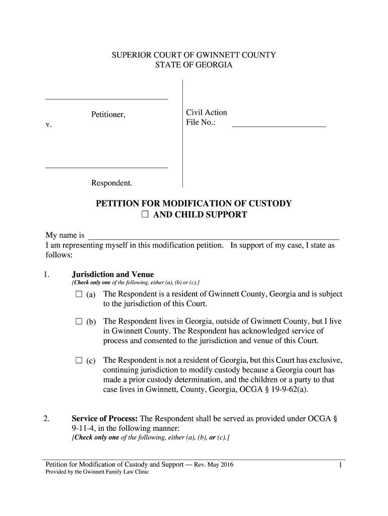  Georgia Petition to Modify Child Support Documents 2016-2024