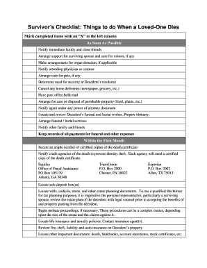 Printable Checklist After Death of Parent  Form