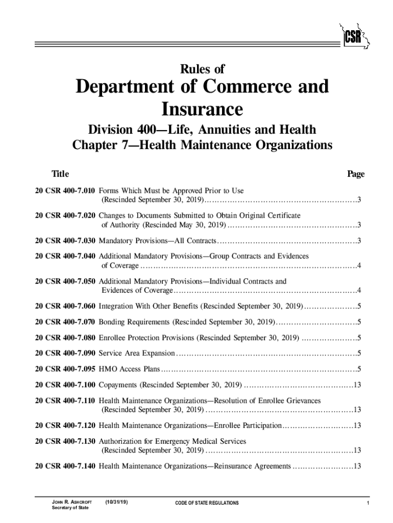 MO 20 CSR 400 7  Form