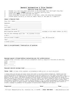 Vehicle Drop off Form