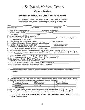 Women&amp;#39;s Services PATIENT INTERVAL HISTORY &amp; PHYSICAL FORM