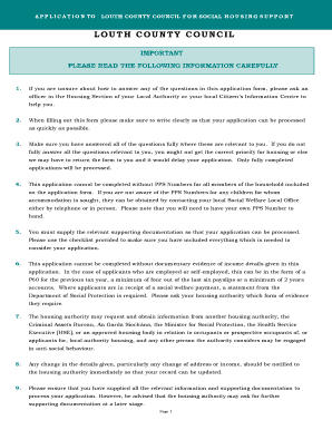 Louth County Council Housing Application  Form