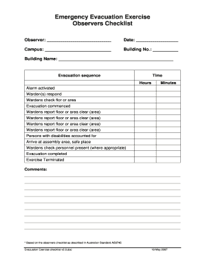 Emergency Evacuation Checklist Template  Form