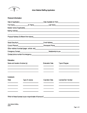 Arbor Medical Staffing Application  Form