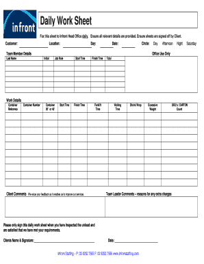 Daily Work Sheet V2 Infrontstaffing Com  Form