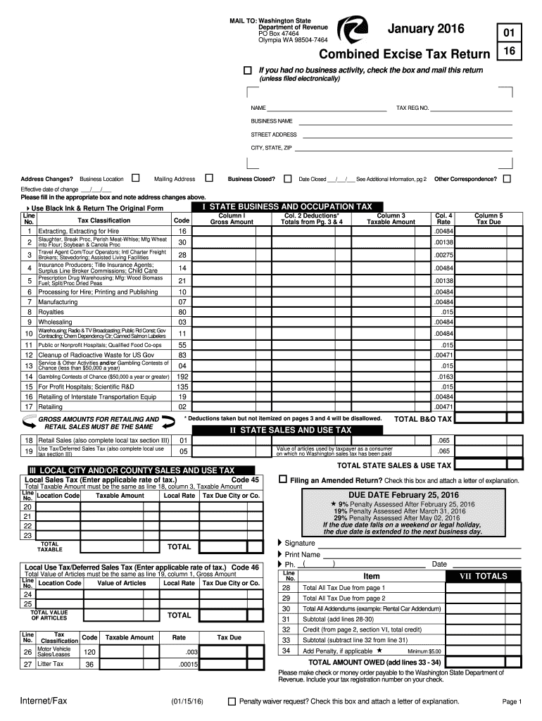  Wa Combined Excise Tax Return  Form 2016