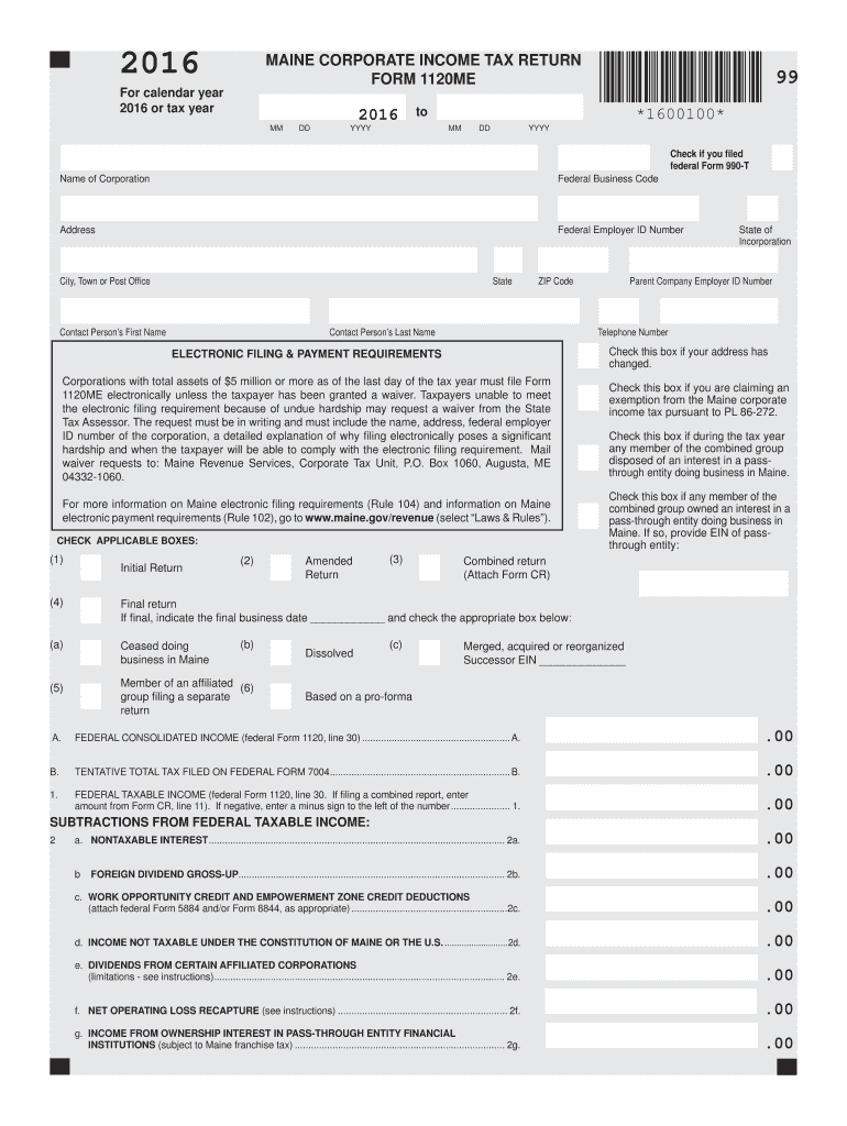  1120me  Form 2016