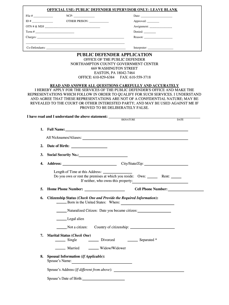 Northampton County Public Defender  Form