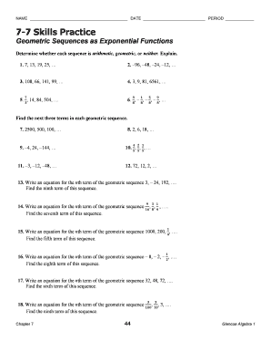 7 7 Skills Practice Geometric Sequences as Exponential Functions  Form