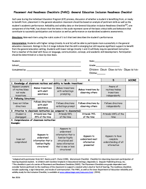 Placement and Readiness Checklist  Form